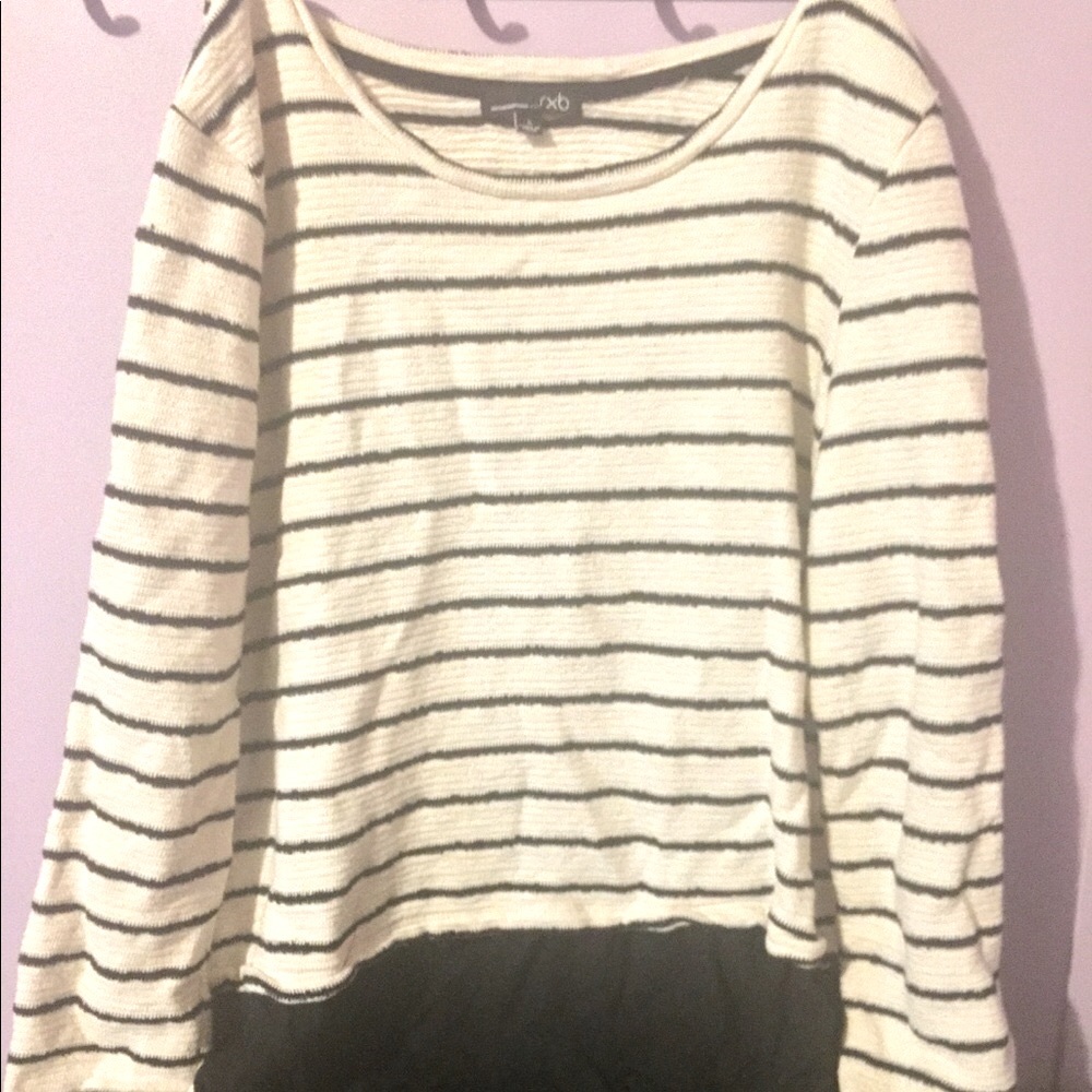 Black and White Striped Sweater with Lace Trim